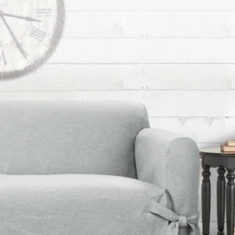 sure fit gray Farmhouse Basket weave Sofa Slipcover